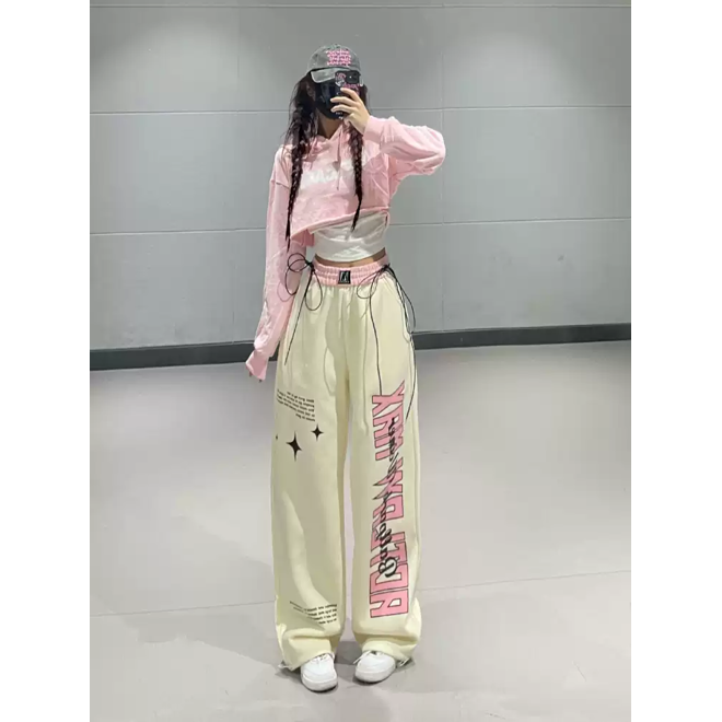 [PRE-ORDER] Apricot Printed K-pop Girl Loose-Fit Pants