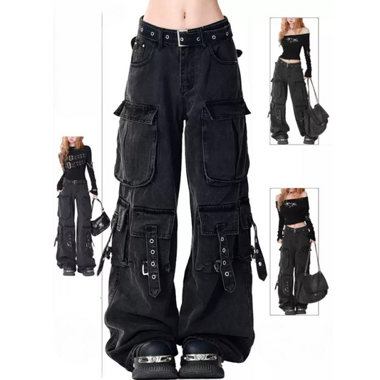 [PRE-ORDER] Korean-Style Loose-Fit Multi-Pocket Black Jeans