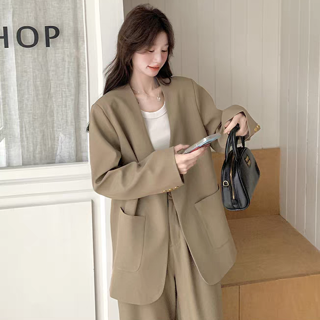 [PRE-ORDER] Khaki Vintage Suit Set | Wide-Leg Two-Piece