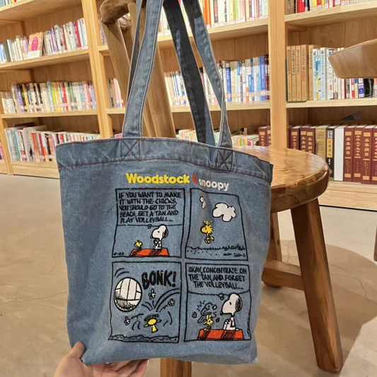 [PRE-ORDER] Embroidered Snoopy Denim Bag | Korean Fashion
