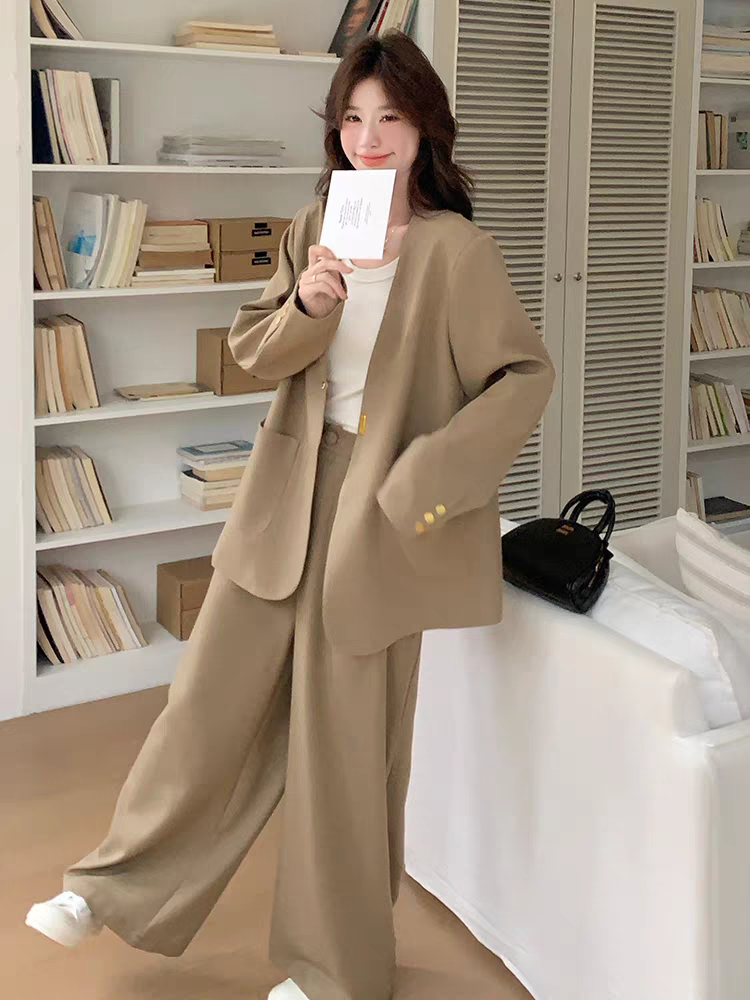 [PRE-ORDER] Khaki Vintage Suit Set | Wide-Leg Two-Piece