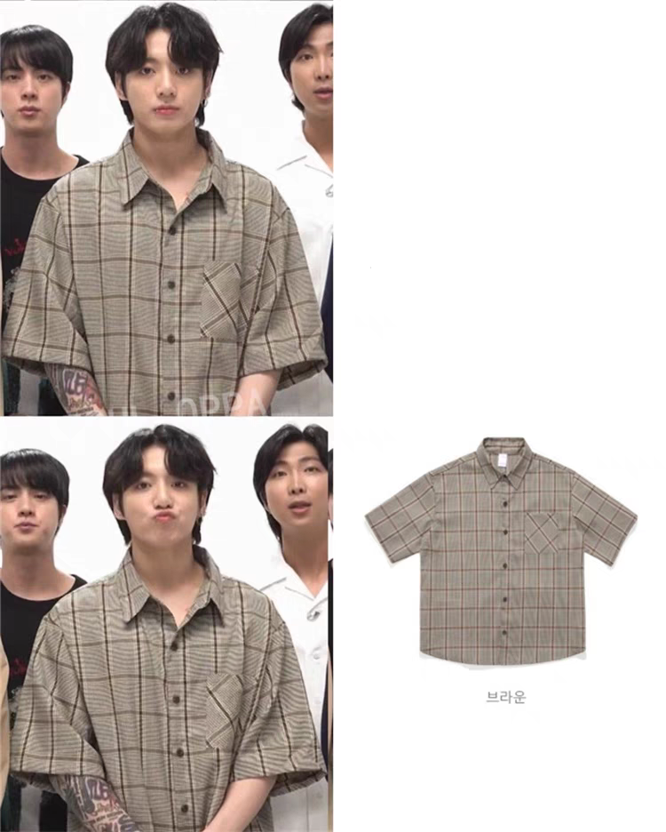 [PRE-ORDER] BRAND: BTS Jungkook Style – Plaid Lapel Cardigan Shirt