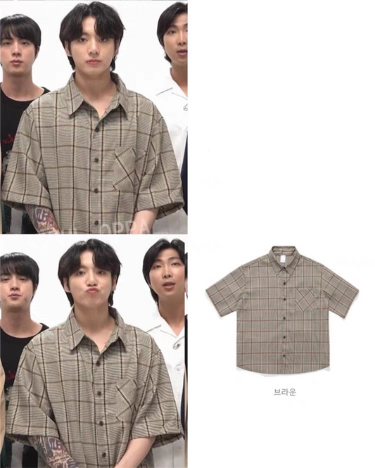 [PRE-ORDER] BRAND: BTS Jungkook Style – Plaid Lapel Cardigan Shirt