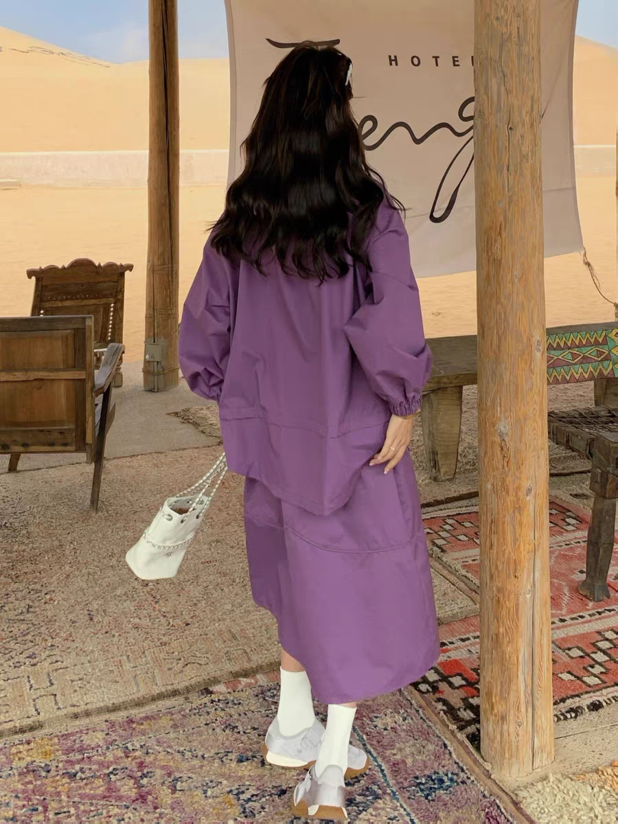 [PRE-ORDER] Purple Casual Workwear Hoodie + Skirt Two-Piece Set (2025 Spring/Autumn)