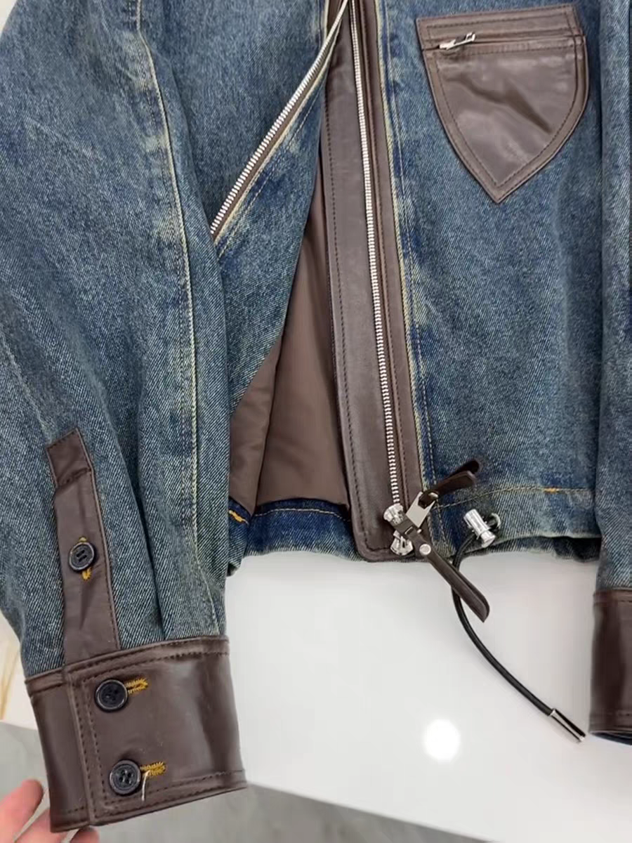 [PRE-ORDER] High-End Retro Blue Leather Denim Jacket (Autumn/Winter 2025)