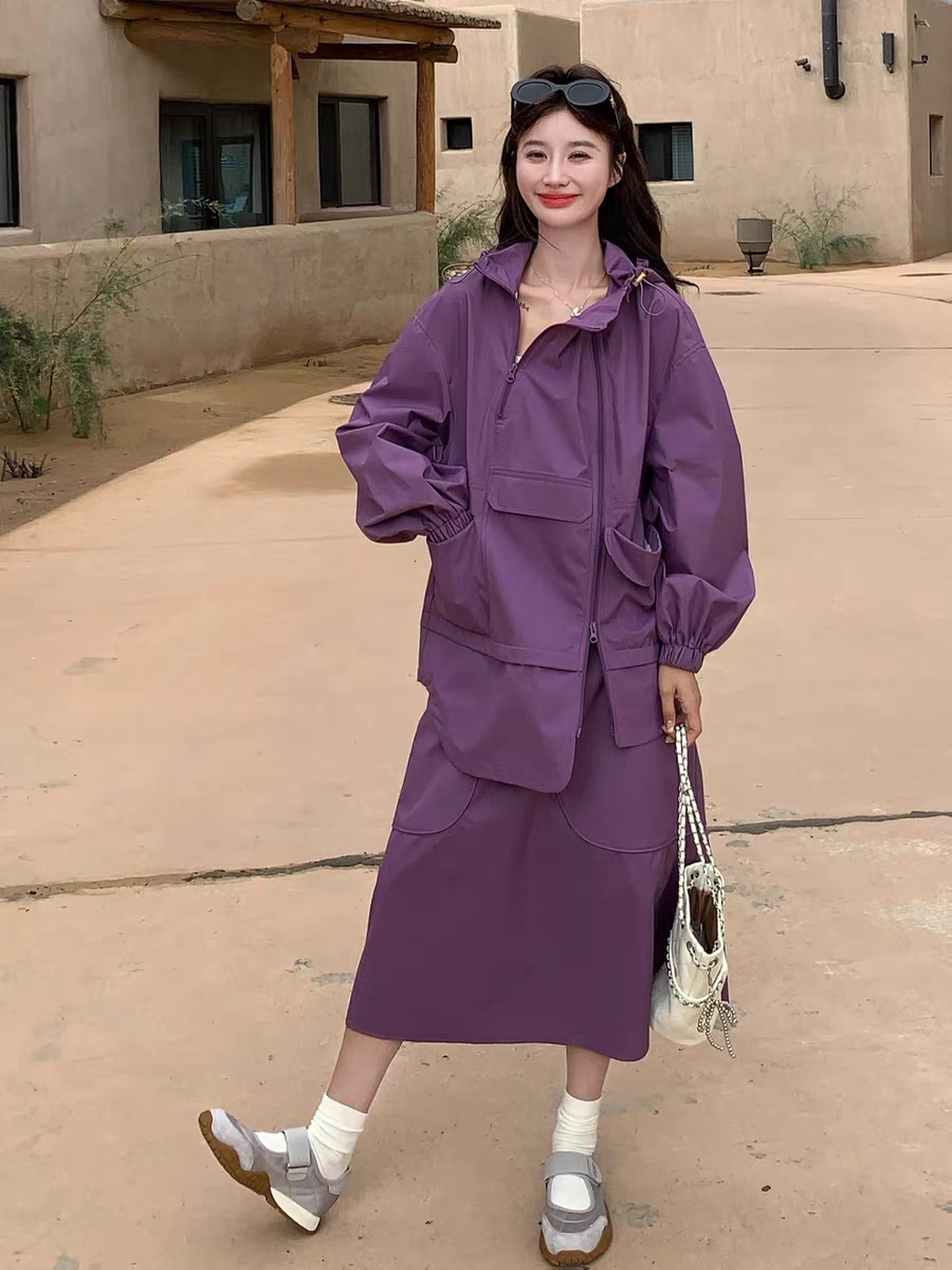 [PRE-ORDER] Purple Casual Workwear Hoodie + Skirt Two-Piece Set (2025 Spring/Autumn)