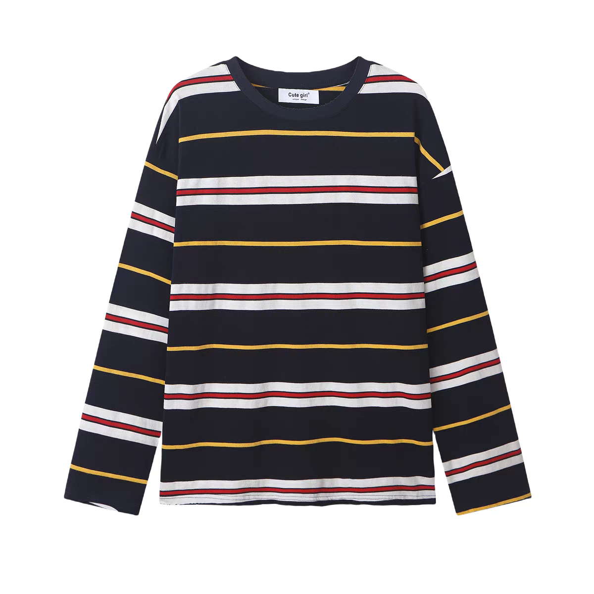 [PRE-ORDER] CuteGirl Korean Striped Long-Sleeved T-Shirt – Women’s Early Autumn Casual Loose Fit