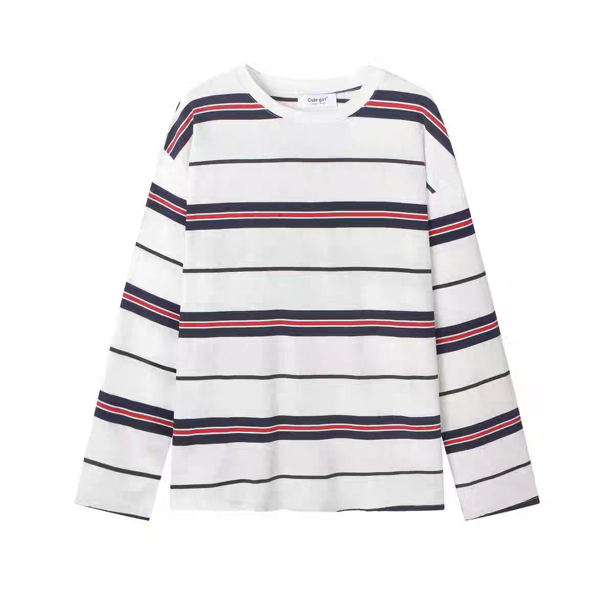 [PRE-ORDER] CuteGirl Korean Striped Long-Sleeved T-Shirt – Women’s Early Autumn Casual Loose Fit