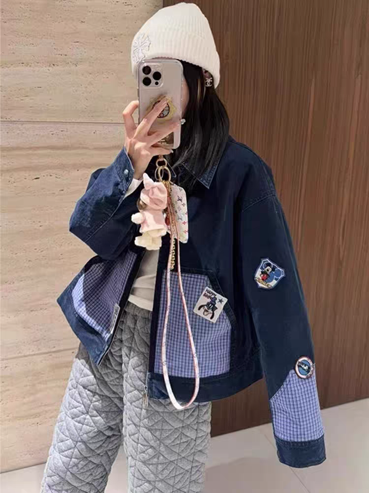 [PRE-ORDER] Korean Retro Fashion Cartoon Mickey Denim Jacket Women Spring 2025