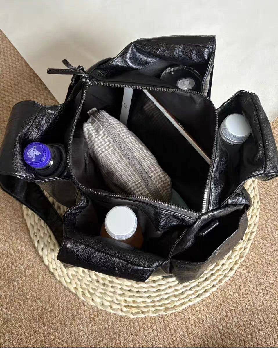 [PRE-ORDER] Sunset Wanderer Large Tote Bag | Black PU Leather
