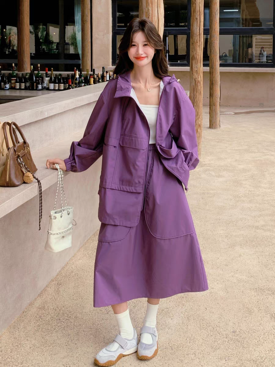 [PRE-ORDER] Purple Casual Workwear Hoodie + Skirt Two-Piece Set (2025 Spring/Autumn)