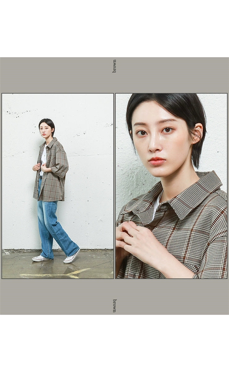 [PRE-ORDER] BRAND: BTS Jungkook Style – Plaid Lapel Cardigan Shirt
