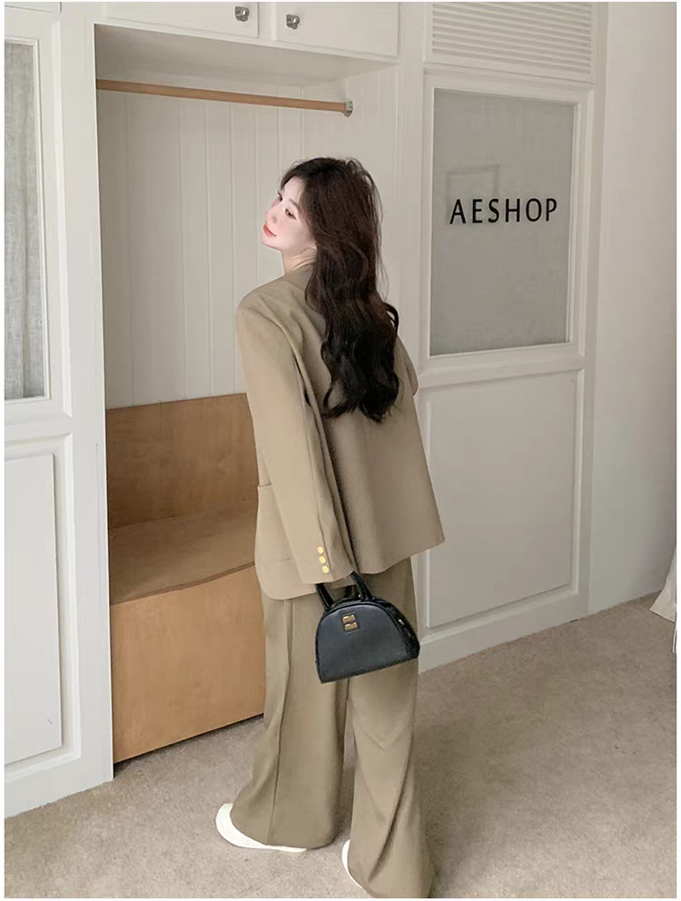 [PRE-ORDER] Khaki Vintage Suit Set | Wide-Leg Two-Piece