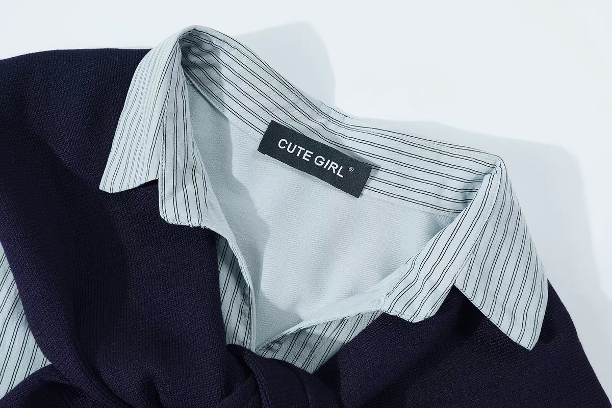 [PRE-ORDER] CuteGirl Striped Shawl Polo Collar Shirt – Women’s Early Autumn Casual Wear