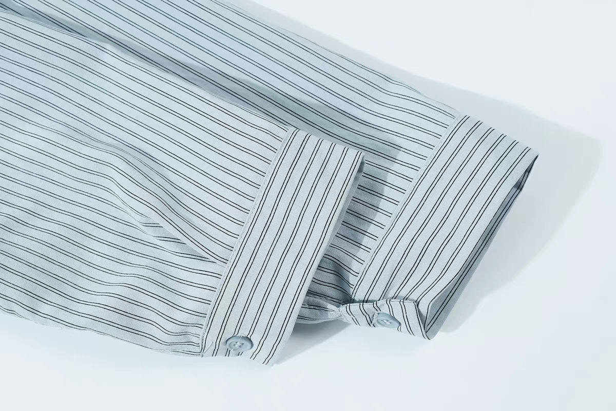 [PRE-ORDER] CuteGirl Striped Shawl Polo Collar Shirt – Women’s Early Autumn Casual Wear