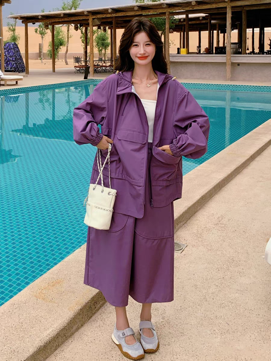 [PRE-ORDER] Purple Casual Workwear Hoodie + Skirt Two-Piece Set (2025 Spring/Autumn)