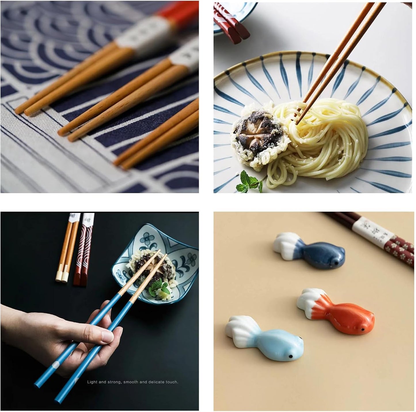 [Në Gjendje] Set of 2 Bamboo Chopsticks with Random Ceramic Rests