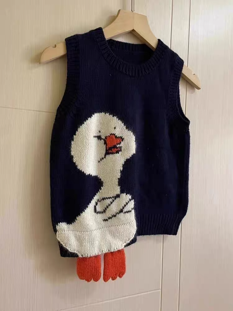 [PRE-ORDER] Cartoon Duck Vest Sweater Niche Retro Sweater Women Autumn
