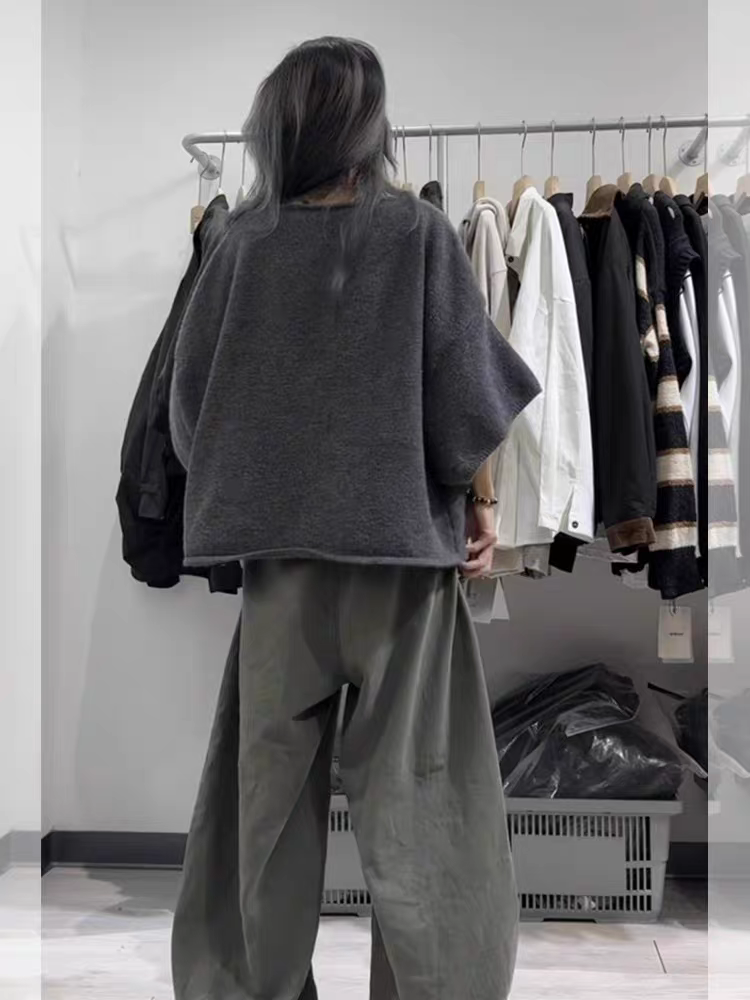 [PRE-ORDER] Korean Style High-End Relaxation Gray Knitted T-Shirt & Wide-Leg Pants Casual Suit Women Summer