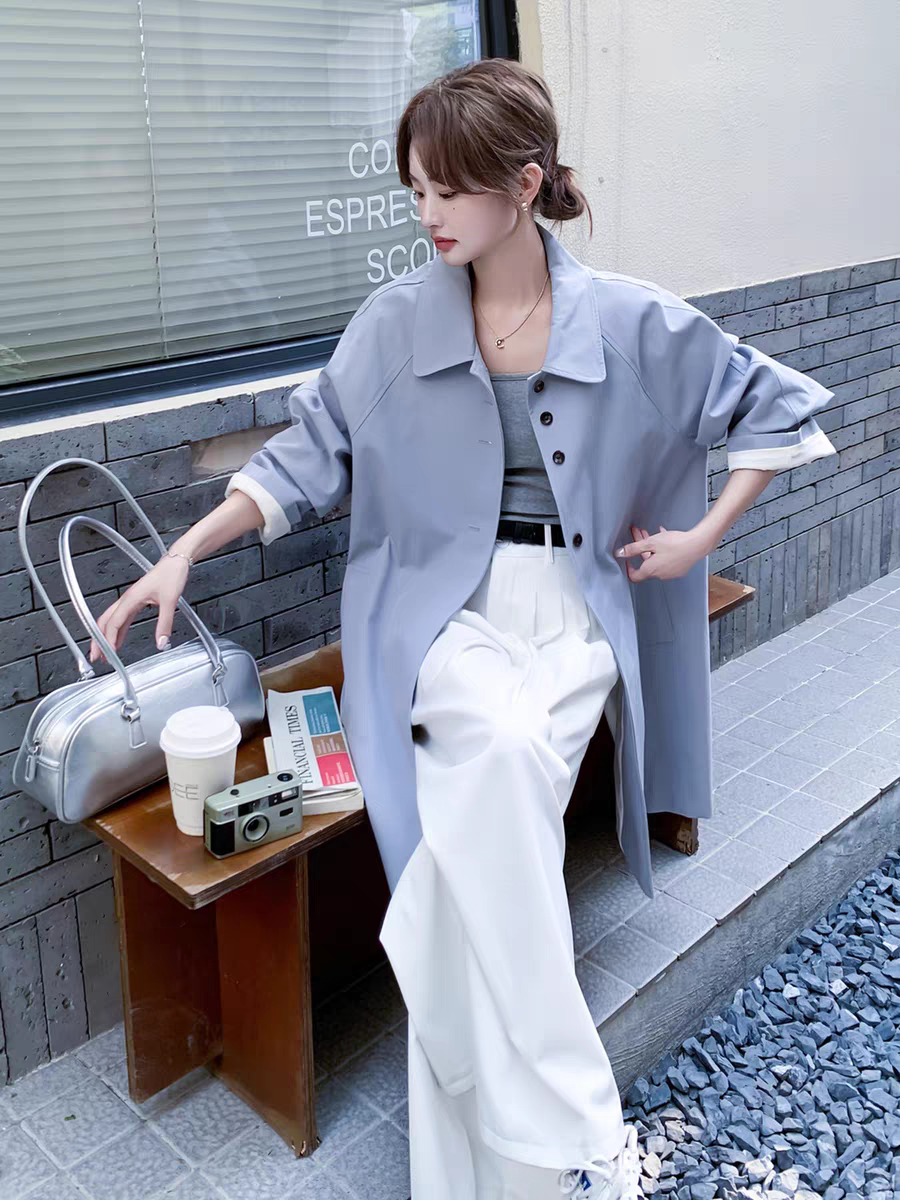 [PRE-ORDER] Korean Style Slim Windbreaker Jacket — Women’s Casual Mid-Length Coat (Spring & Autumn 2025)