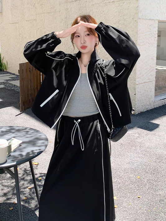 [PRE-ORDER] Black Workwear College Style Women’s Two-Piece Suit (Jacket + Skirt) — Spring & Autumn 2025