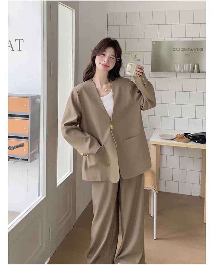 [PRE-ORDER] Khaki Vintage Suit Set | Wide-Leg Two-Piece