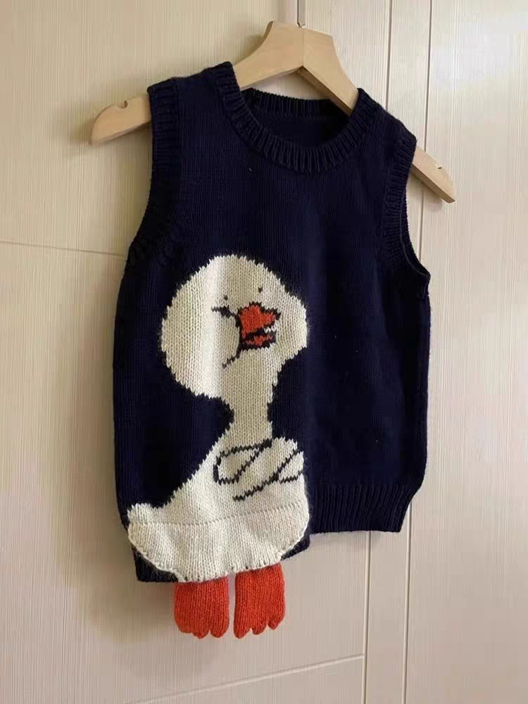 [PRE-ORDER] Cartoon Duck Vest Sweater Niche Retro Sweater Women Autumn