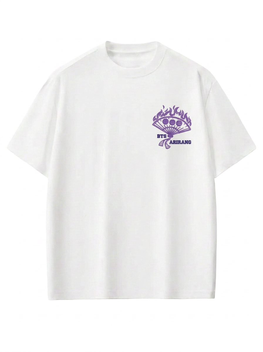 [Në Gjendje] BTS Arirang Purple Logo Embroidered White T-Shirt ver. 2