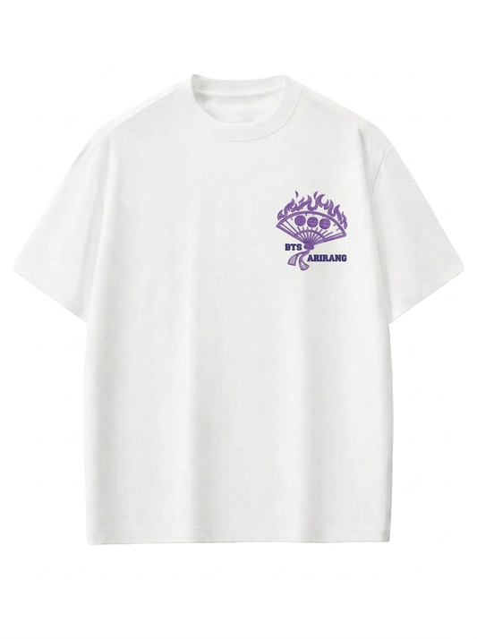 [Në Gjendje] BTS Arirang Purple Logo Embroidered White T-Shirt ver. 2