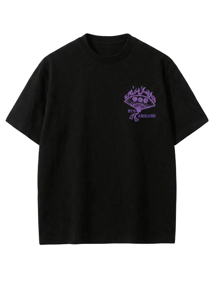 [Në Gjendje] BTS Arirang Purple Logo Embroidered Black T-Shirt ver. 2